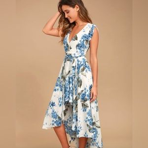 French Countryside White Floral Print High-Low Dress